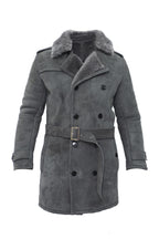 Mens Shearling Sheepskin Suede Pea Coat-Cali