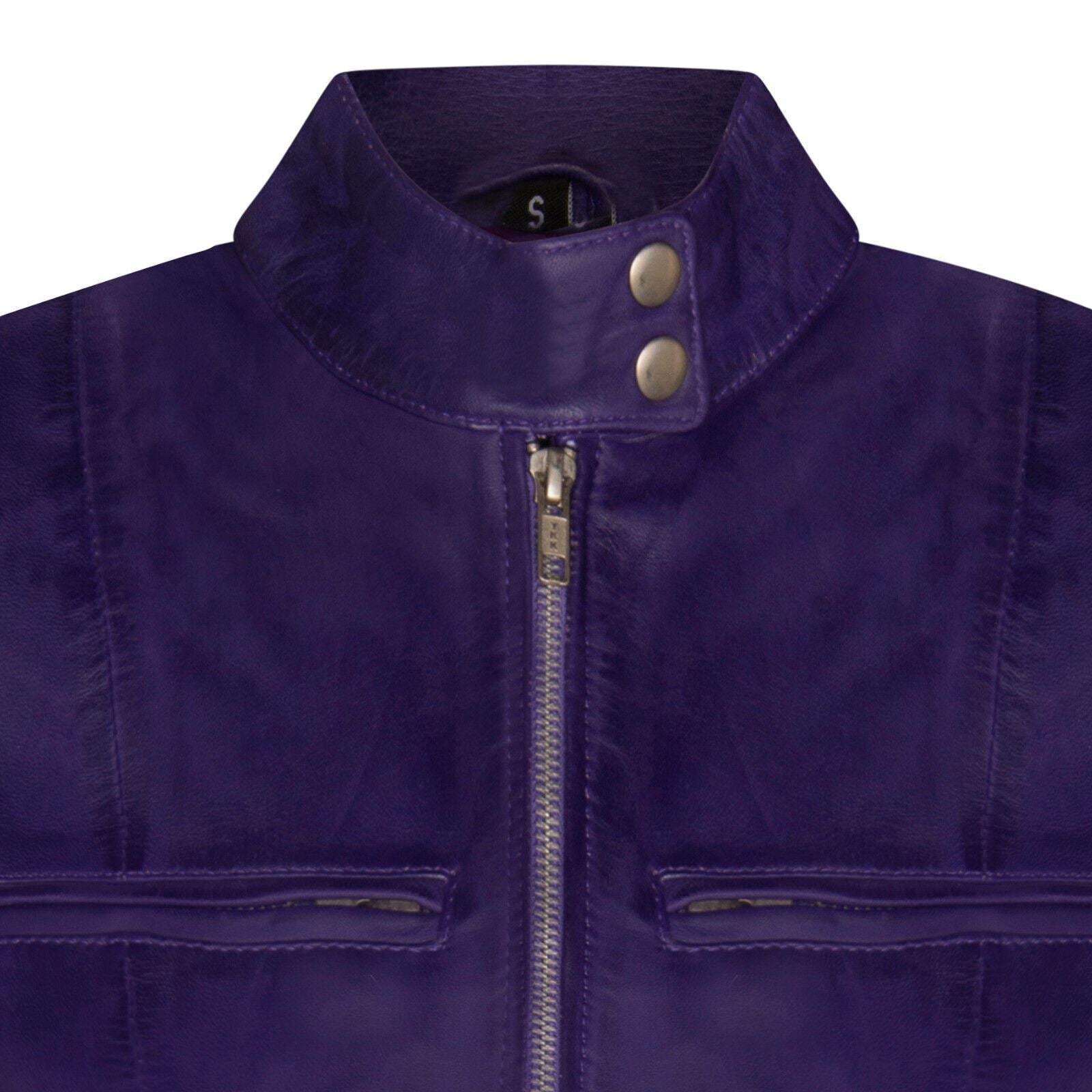 Womens Plain Leather Moto Biker Jacket-Braga