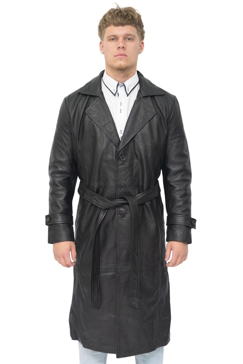 Mens Leather Full Length Trench Coat-Appleton