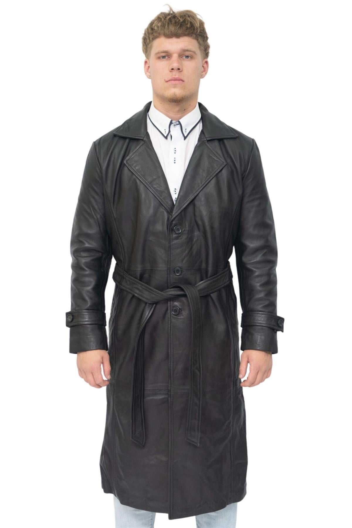 Mens Leather Full Length Trench Coat-Appleton