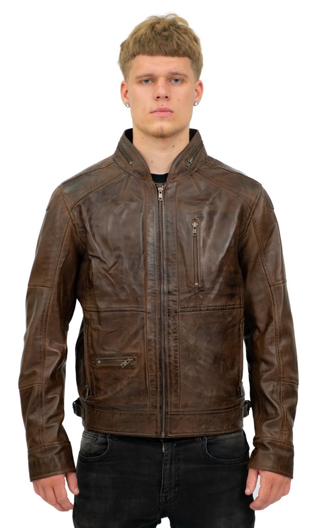 Mens Retro Biker Leather Jacket-Sydney