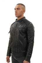 Men's Vintage Black Leather Biker Jacket-Naples