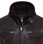Mens Hooded Leather Biker Jacket - Stavern