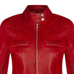 Womens Plain Leather Moto Biker Jacket-Braga