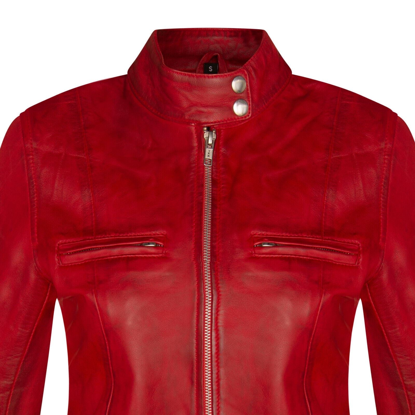 Womens Plain Leather Moto Biker Jacket-Braga