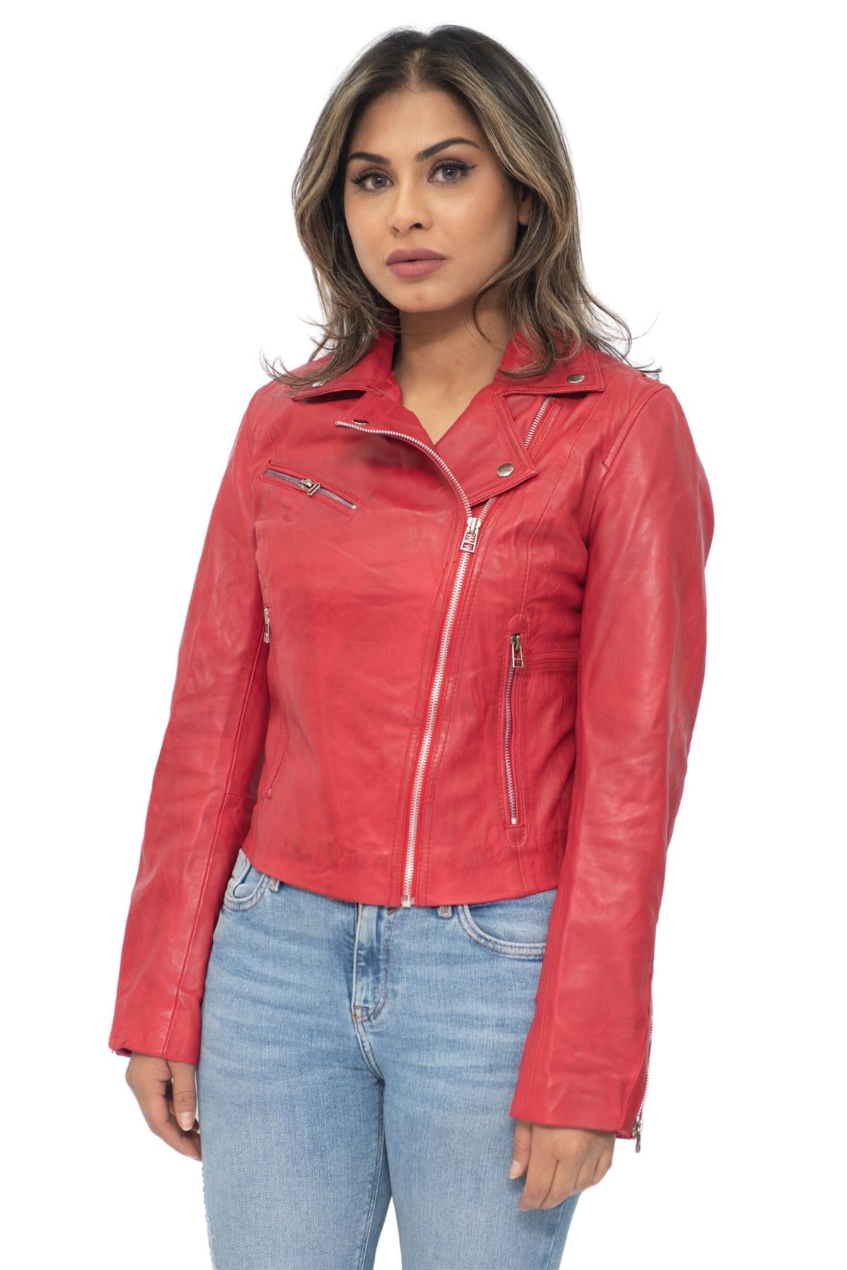 Womens Leather Biker Jacket-Zanzibar