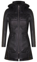 Womens Leather Hooded Quilted Parka Coat-Olney