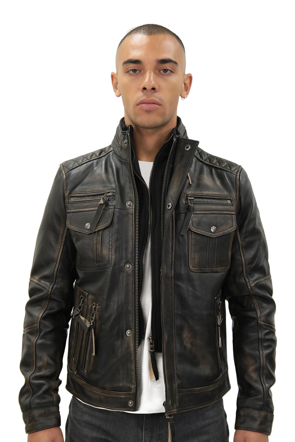 Men's Leather Retro Biker Jacket-Toronto