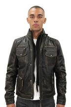 Men's Leather Retro Biker Jacket-Toronto