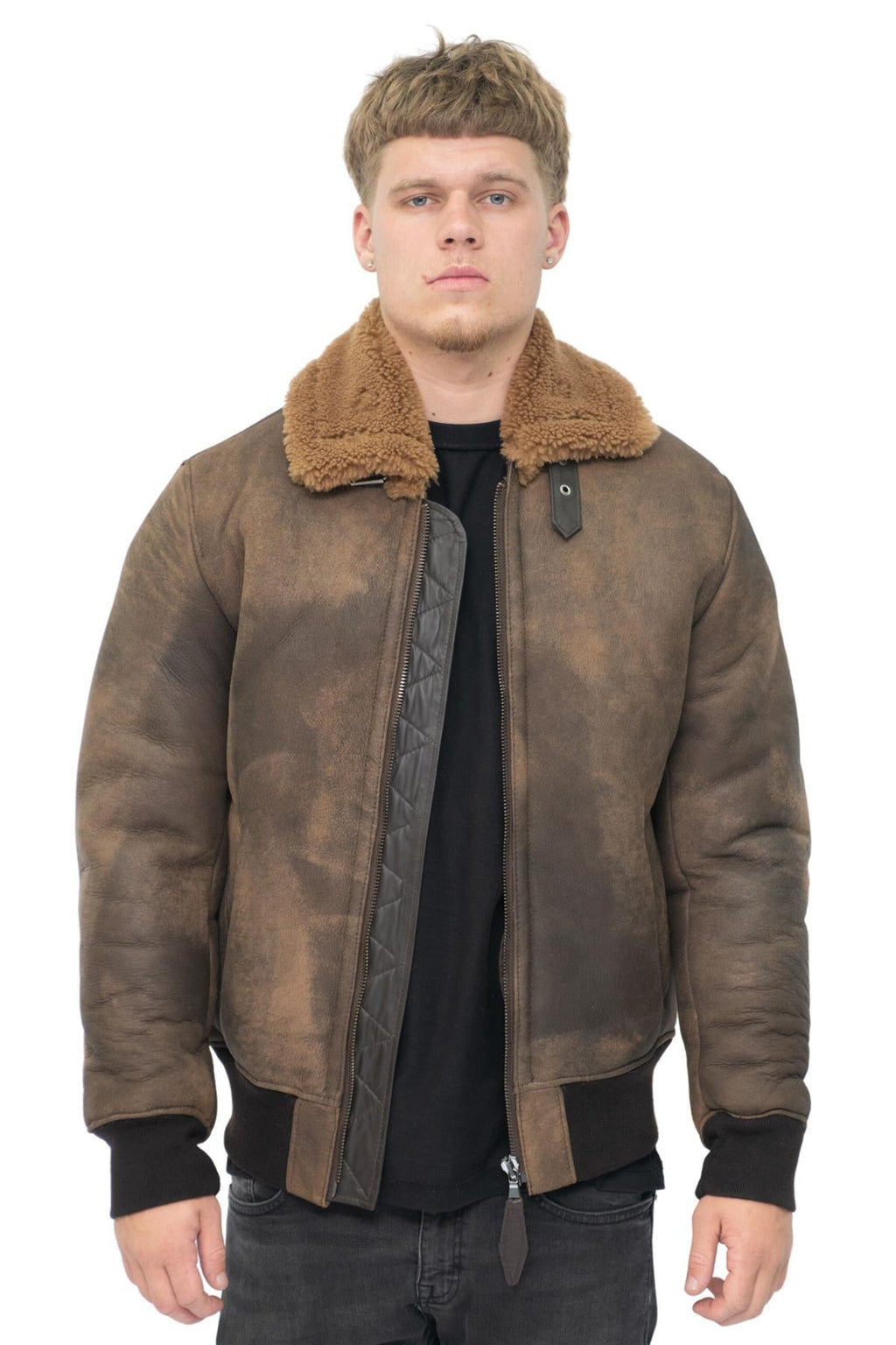 Mens Antique Sheepskin Bomber Jacket-Algorta