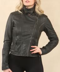 Womens Black Leather Brando Biker Jacket -  Finnsnes