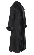 Womens Black Suede Toscana Sheepskin Trench Coat-Fribourg