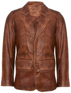 Mens Tan Leather Blazer Jacket-Santiago