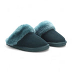 Women's Genuine Sheepskin Green Suede Mule Winter Slippers - Luna