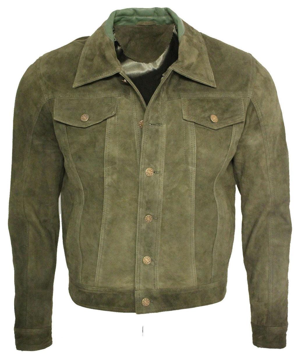 Mens Goat Suede Leather Trucker Jacket-Taraz
