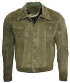 Mens Goat Suede Leather Trucker Jacket-Taraz