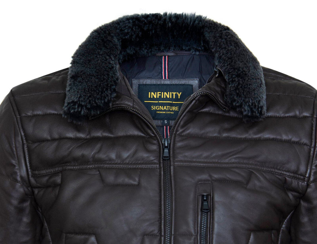 Mens Leather Quilted Puffer Biker Jacket - Thornton