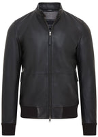 Mens Black Retro Leather Bomber Jacket -  Adak