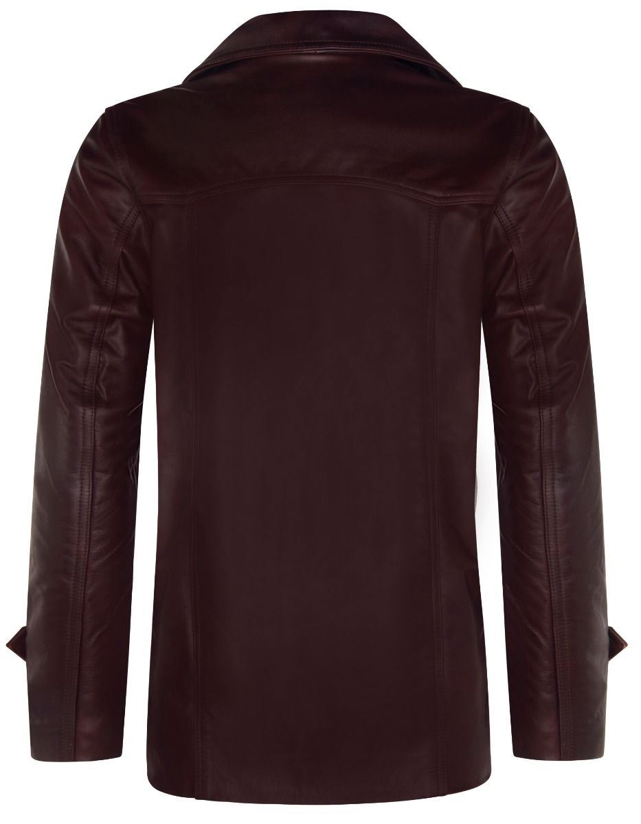 Men’s Brown Vintage Trench Style Crombie Leather Coat-Macau