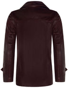 Men’s Brown Vintage Trench Style Crombie Leather Coat-Macau