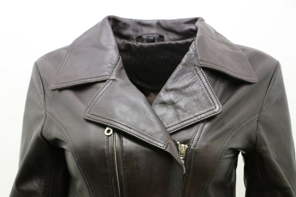 Womens Md Length Leather Biker Jacket-Okehampton
