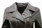 Womens Md Length Leather Biker Jacket-Okehampton