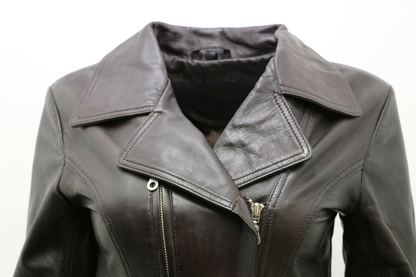 Womens Md Length Leather Biker Jacket-Okehampton