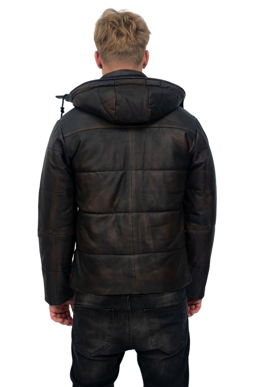 Mens Puffer Leather Bomber Jacket-Augsburg