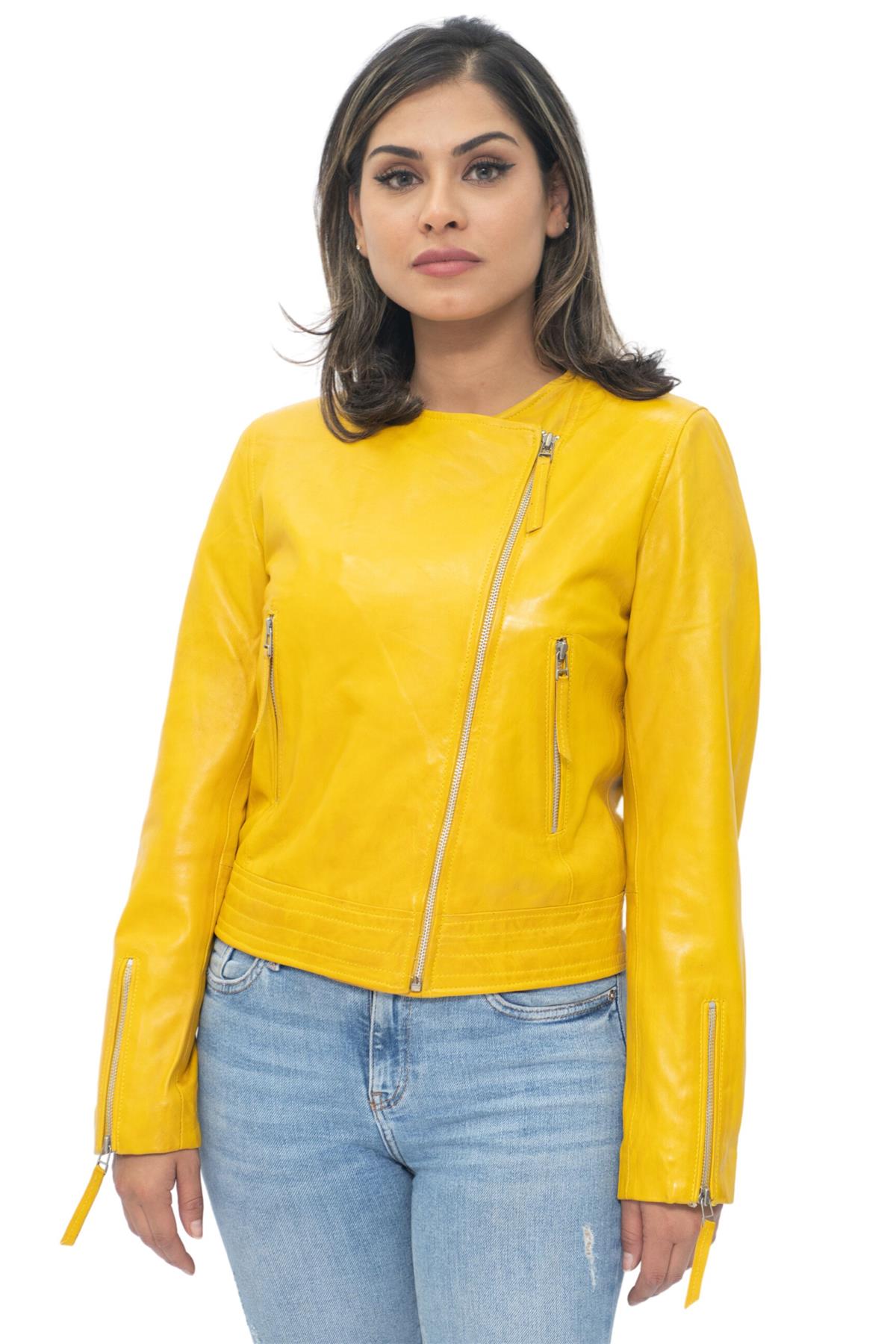 Womens Collarless Biker Jacket-Padova