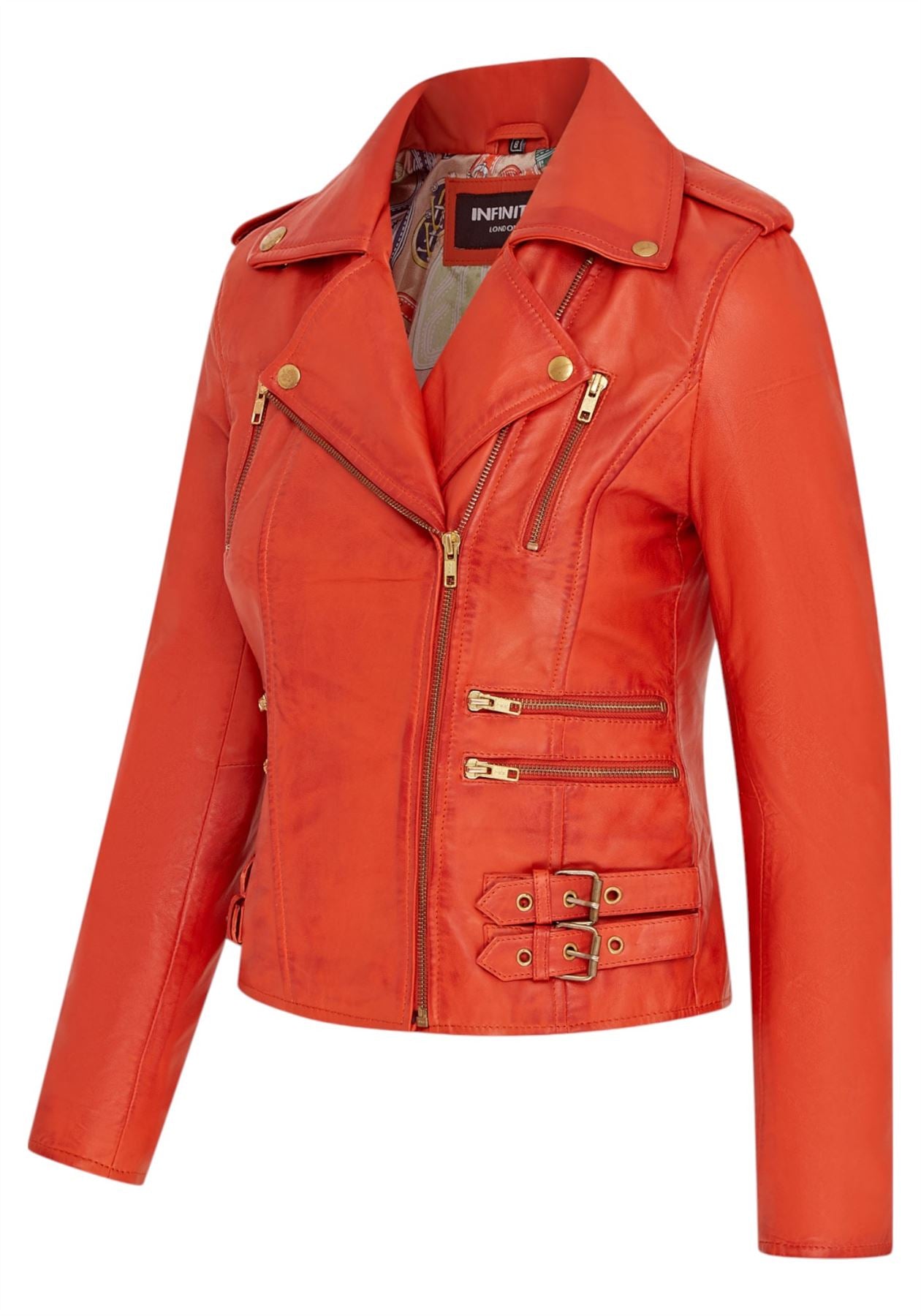 Womens Leather Vintage Brando Biker Jacket-Orlando