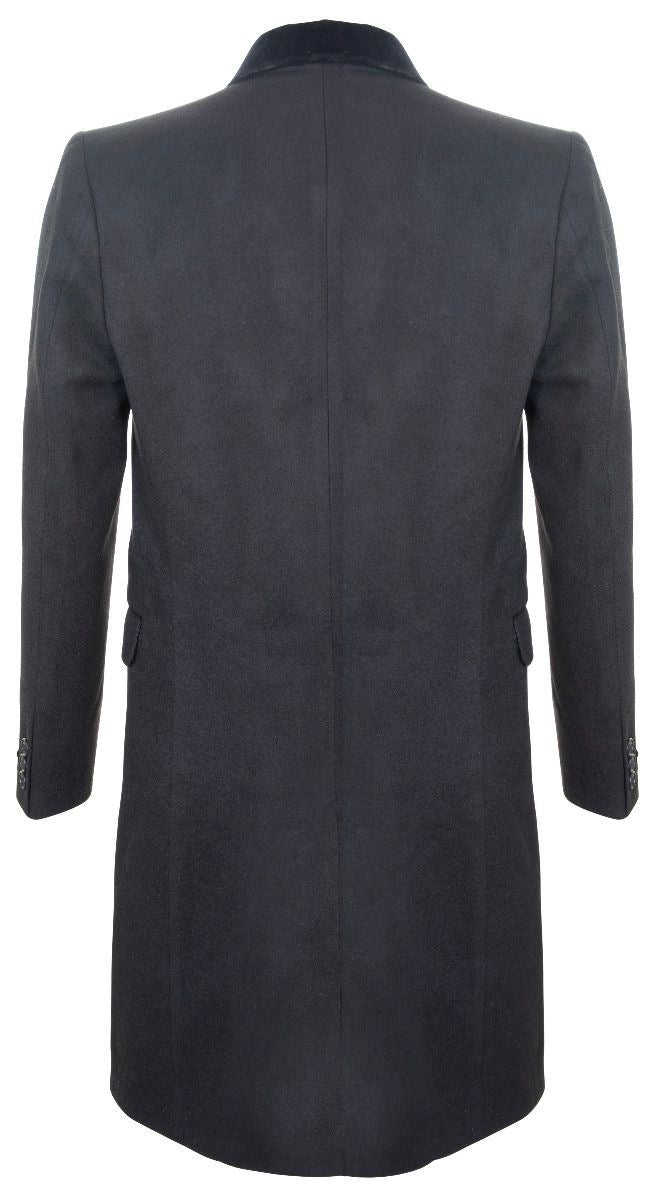 Mens 3/4 Black Long Double Breasted Crombie Overcoat Wool Coat Peaky Blinders