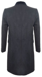 Mens 3/4 Black Long Double Breasted Crombie Overcoat Wool Coat Peaky Blinders