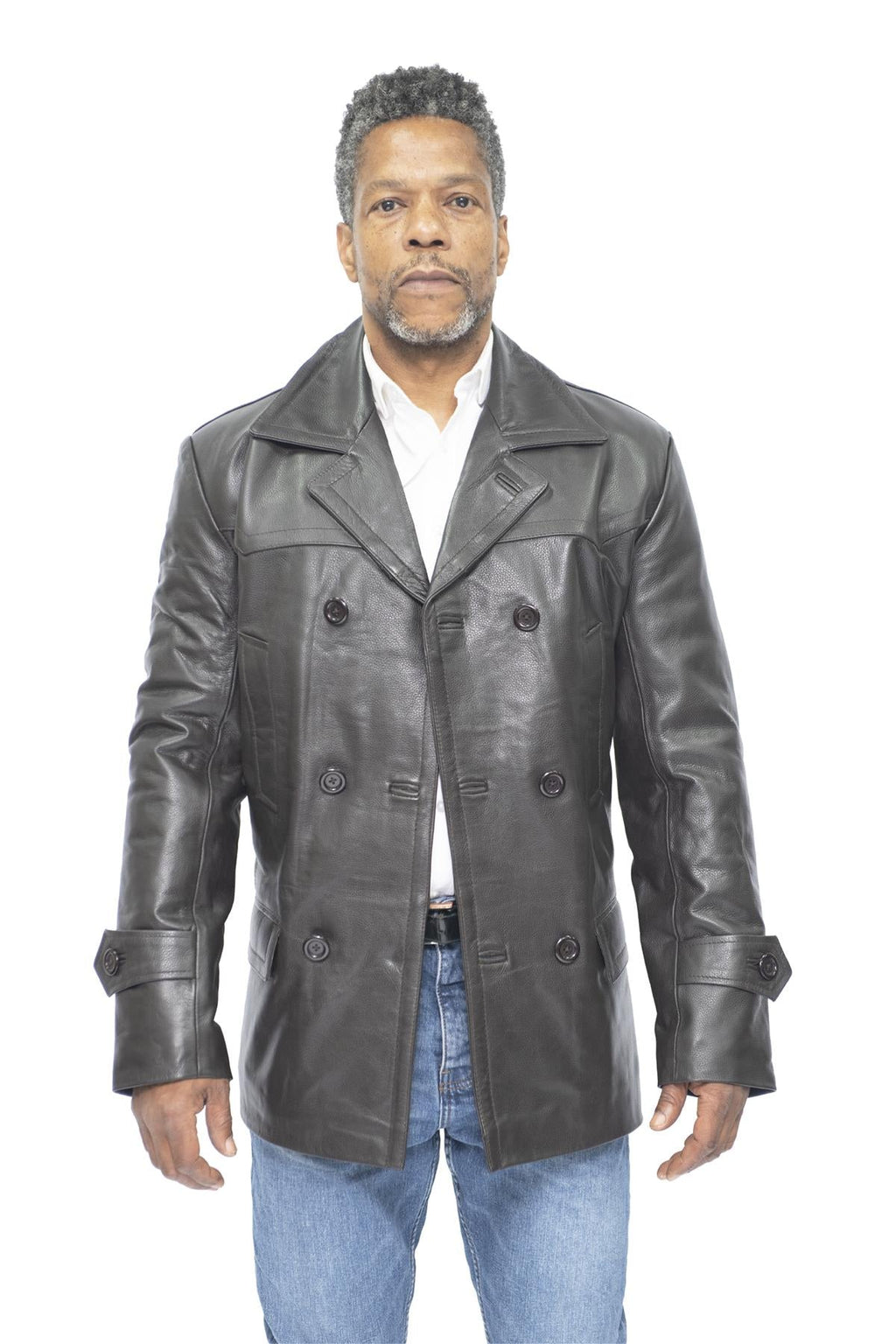 Mens Cowhide Leather Peacoat-Krakaw