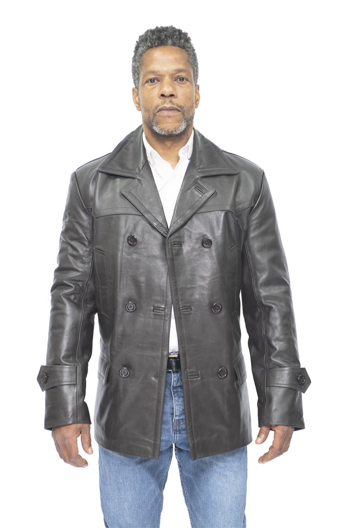 Mens Cowhide Leather Peacoat-Krakaw
