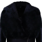 Womens Black Merino Shearling Coat with Toscana Collar-Fortaleza