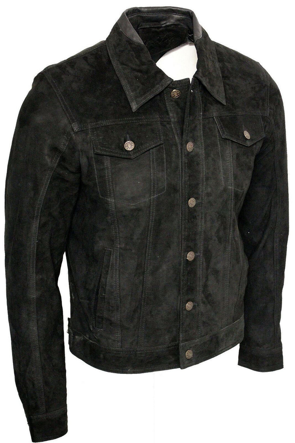 Mens Goat Suede Leather Trucker Jacket-Taraz