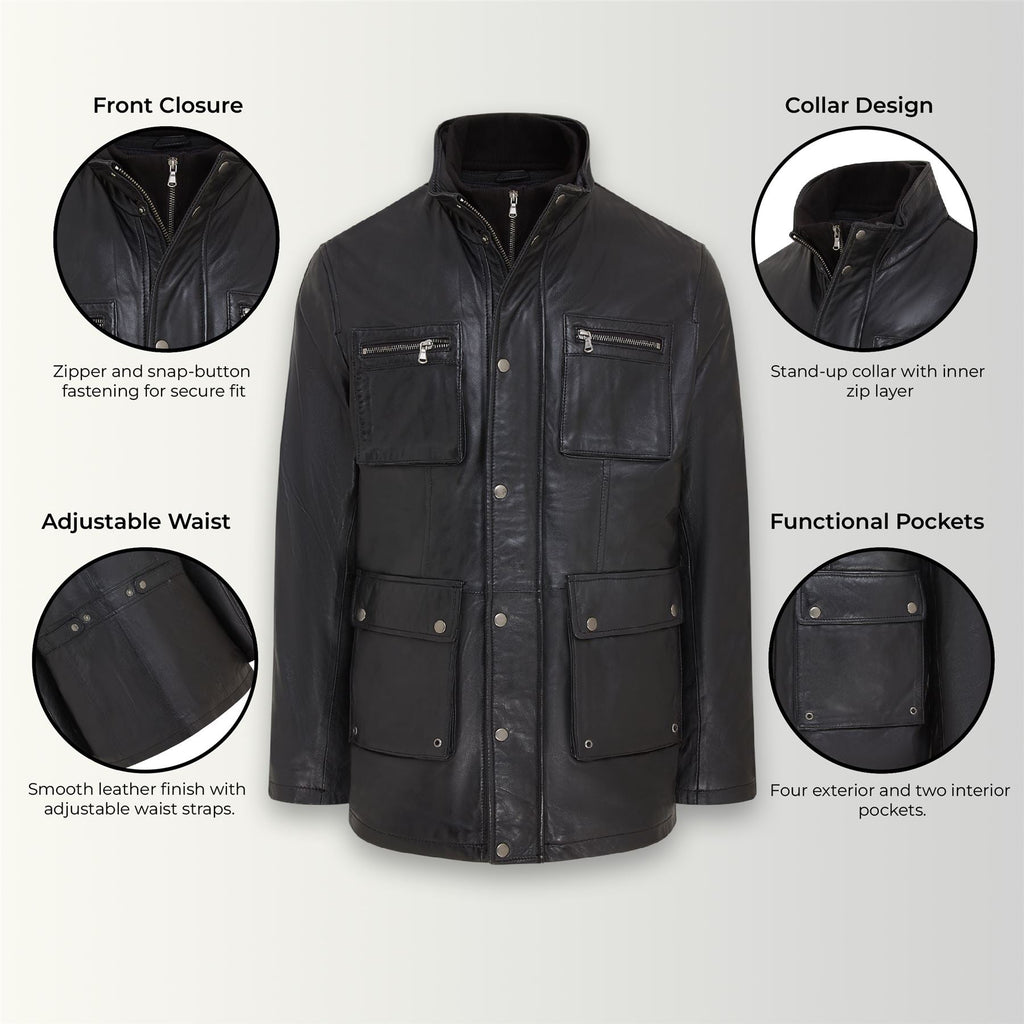 Men’s Leather Military Jacket Outwear Trenchcoat - Field
