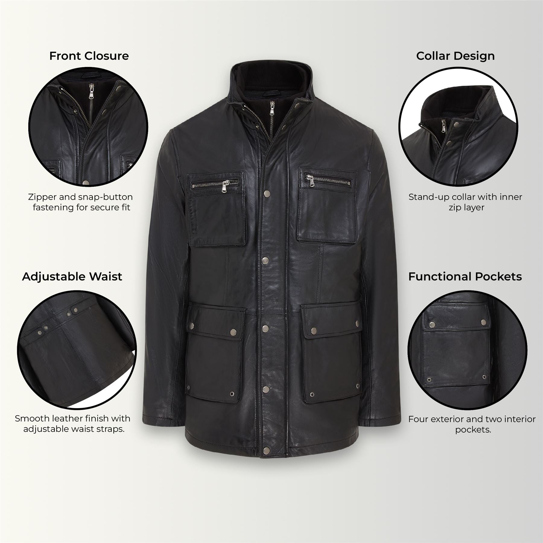 Men’s Leather Military Jacket Outwear Trenchcoat - Field