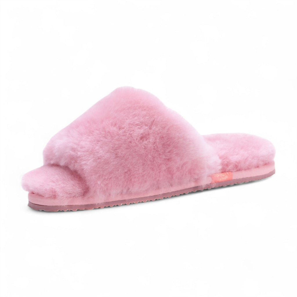Women's Sheepskin Slippers Pink Warm Winter Fur Sliders - Nordic