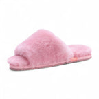 Women's Sheepskin Slippers Pink Warm Winter Fur Sliders - Nordic