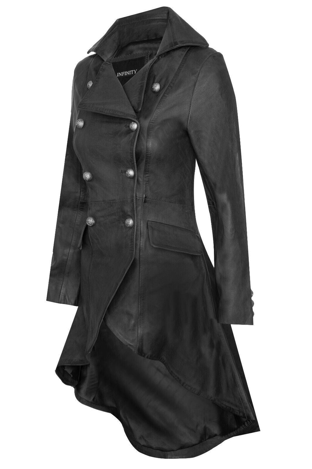 Womens Goth Leather Edwardian Flare Coat-Rushmoor