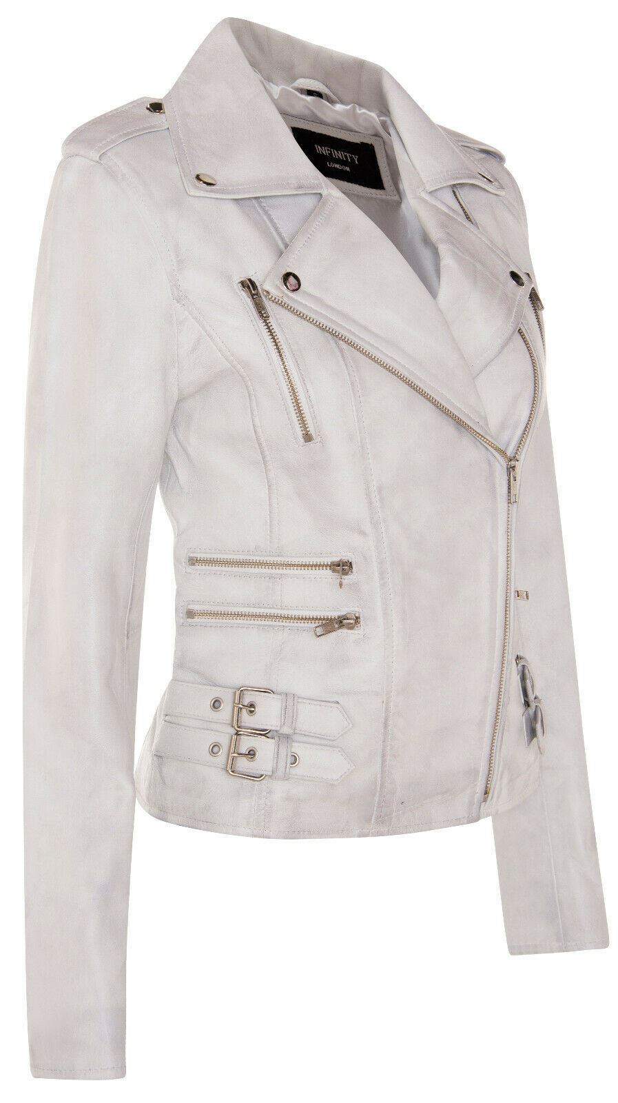 Womens Leather Brando Biker Jacket-Loddon