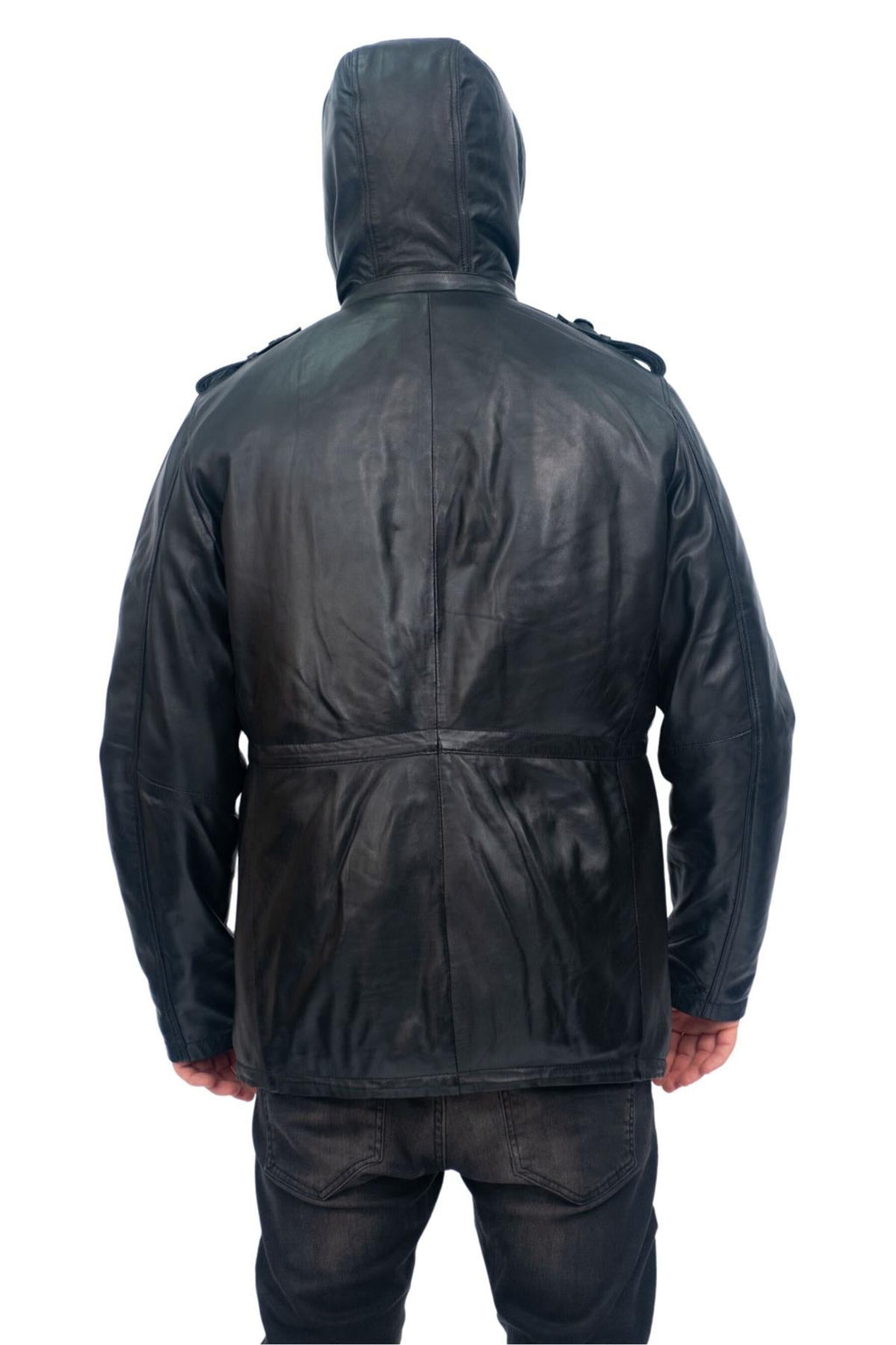 Mens Leather Hooded Trench Coat-Medellin
