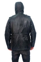 Mens Leather Hooded Trench Coat-Medellin