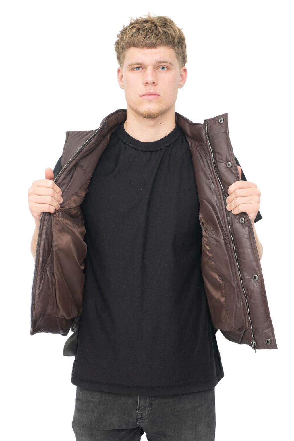 Mens Classic Leather Puffer Waistcoat-Nottingham
