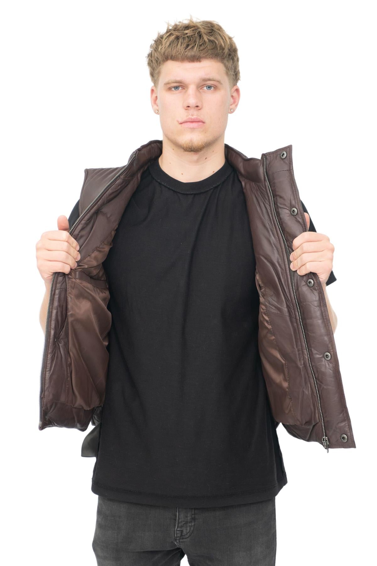 Mens Classic Leather Puffer Waistcoat-Nottingham