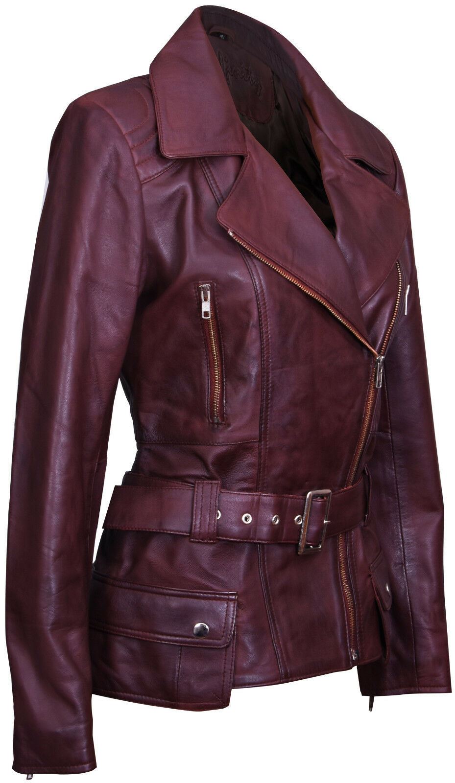 Womens Long Leather Biker Jacket-Quito