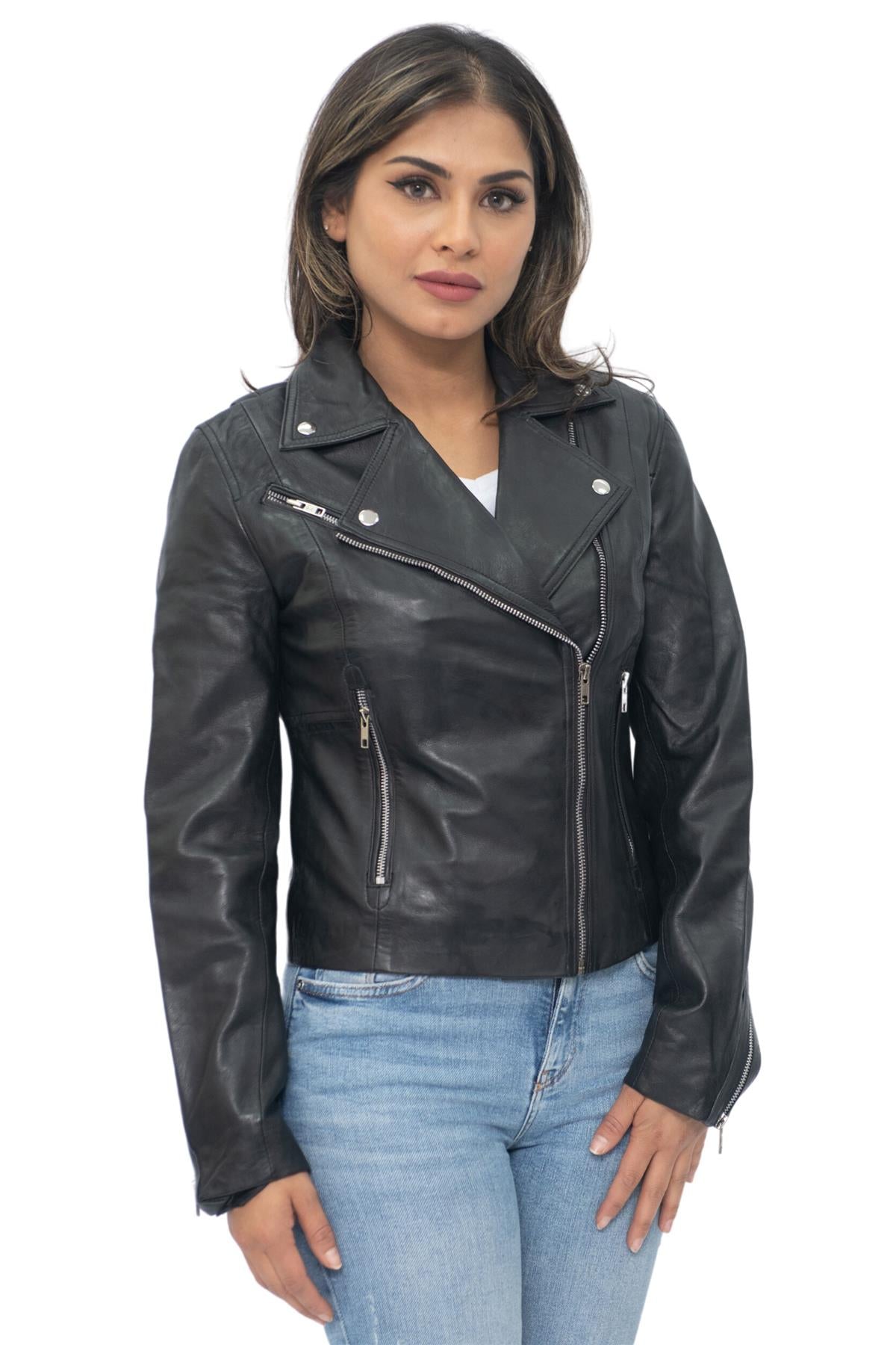 Womens Leather Biker Jacket-Zanzibar