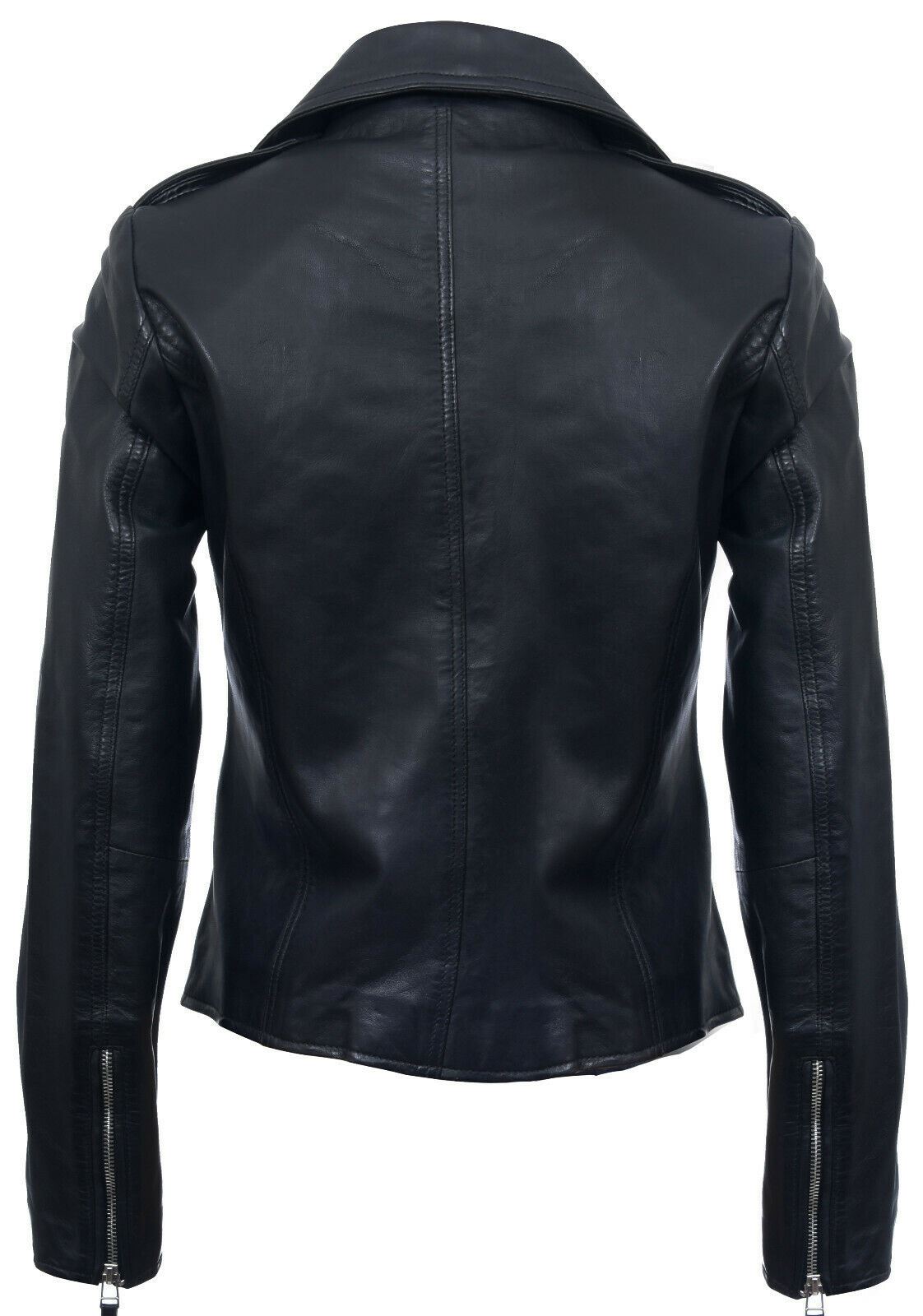 Womens Black Leather Biker Jacket-Tamale