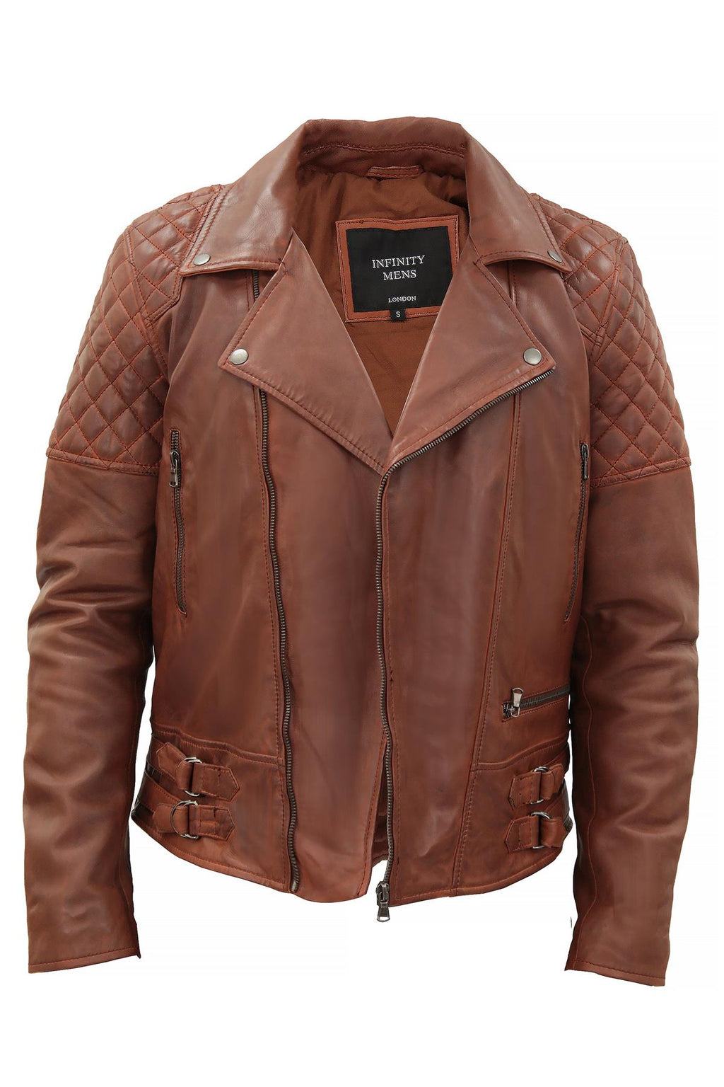 Mens Quilted Leather Biker Jacket-Bordeaux
